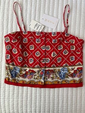 Wayf Red Floral Border Print Cami